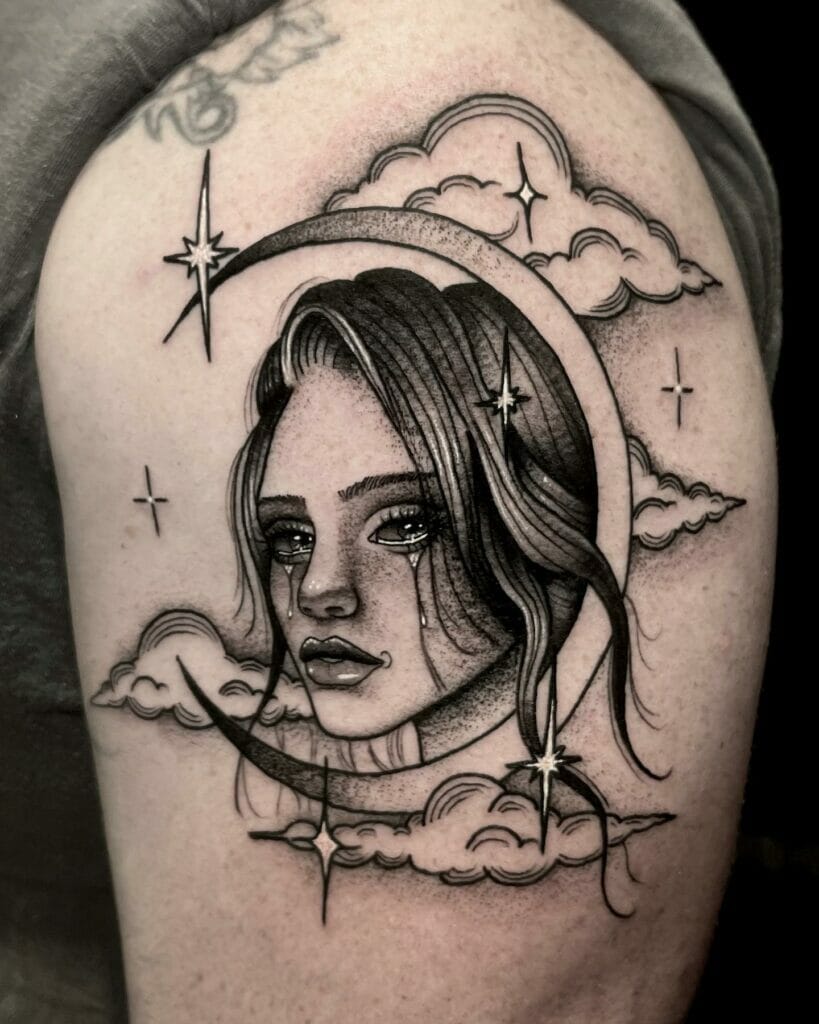 Edgy And Classy Sad Girl Tattoo With Crescent Moon Motif