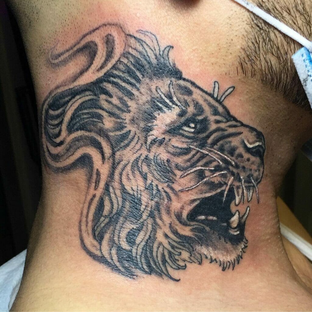 Neck White Lion Tattoo