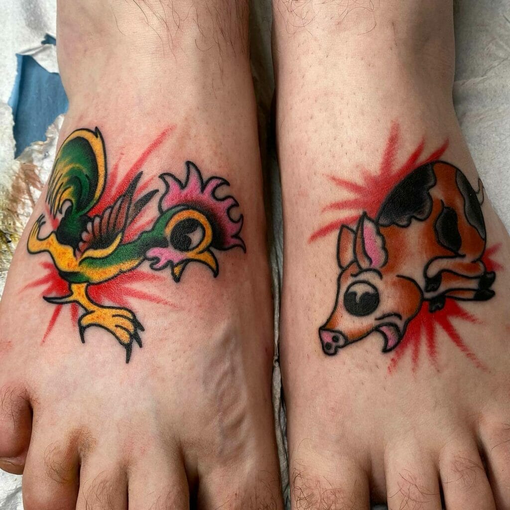 Maritime Classic Pig And Rooster Tattoo