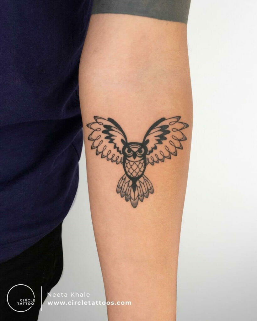 Small Owl Tattoo On Forearm