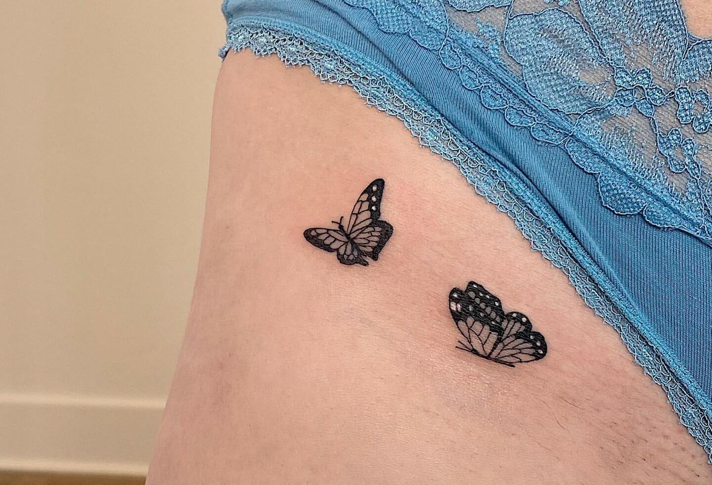 TINYTATTS  Official on Instagram Butterfly tattoo on hip  Artist  joannamroman smalltattoo butterflytattoo tattoolife tattooidea  tattoodesign tattooist