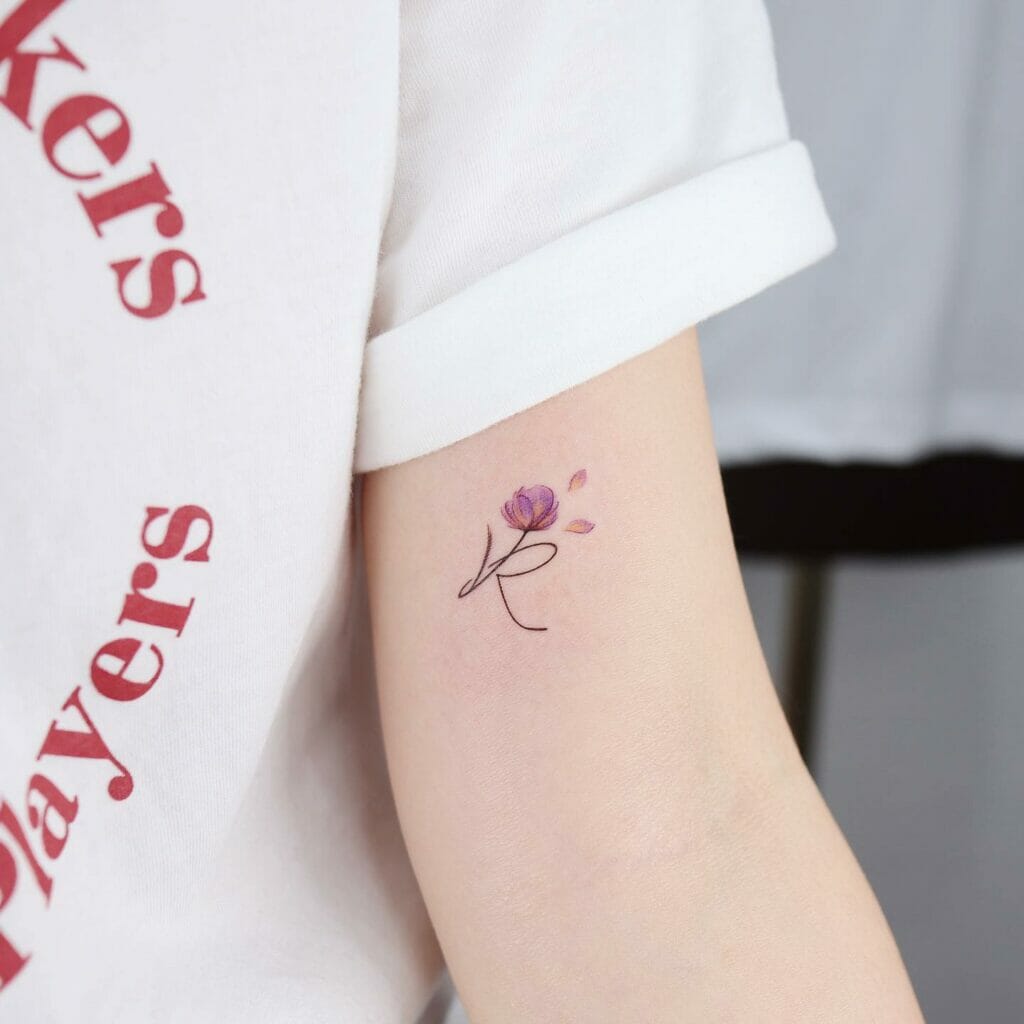 R Tattoo With Flowers