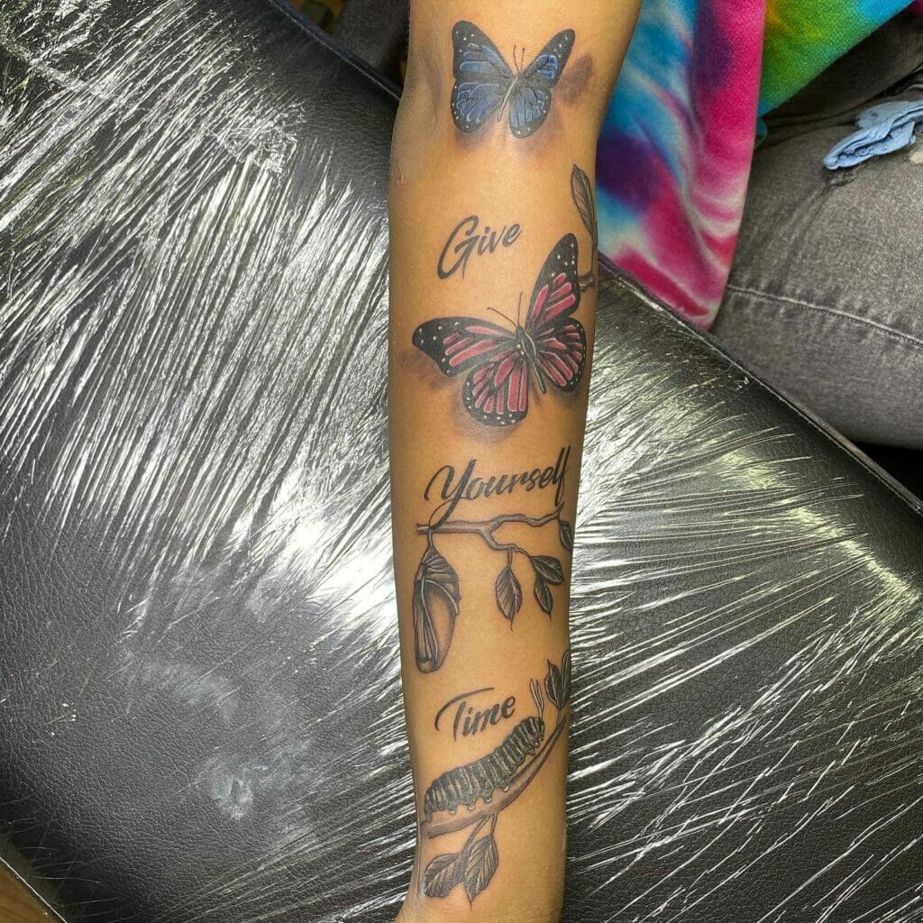 Metamorphosis Female Butterfly Tattoo Design On Arm