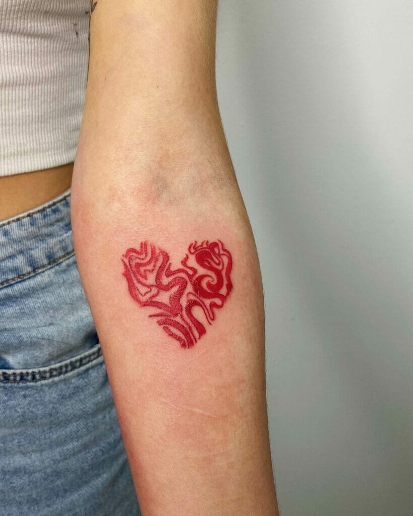 Curvy Pattern Red Heart Tattoo