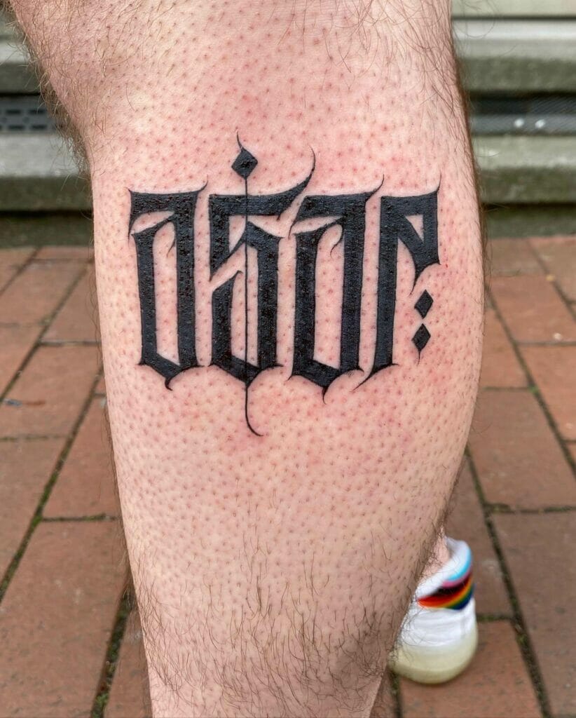 ASAP Lettering Tattoo On Leg