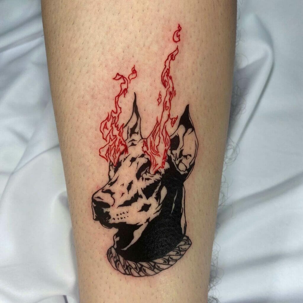 Doberman Tattoo With Flames