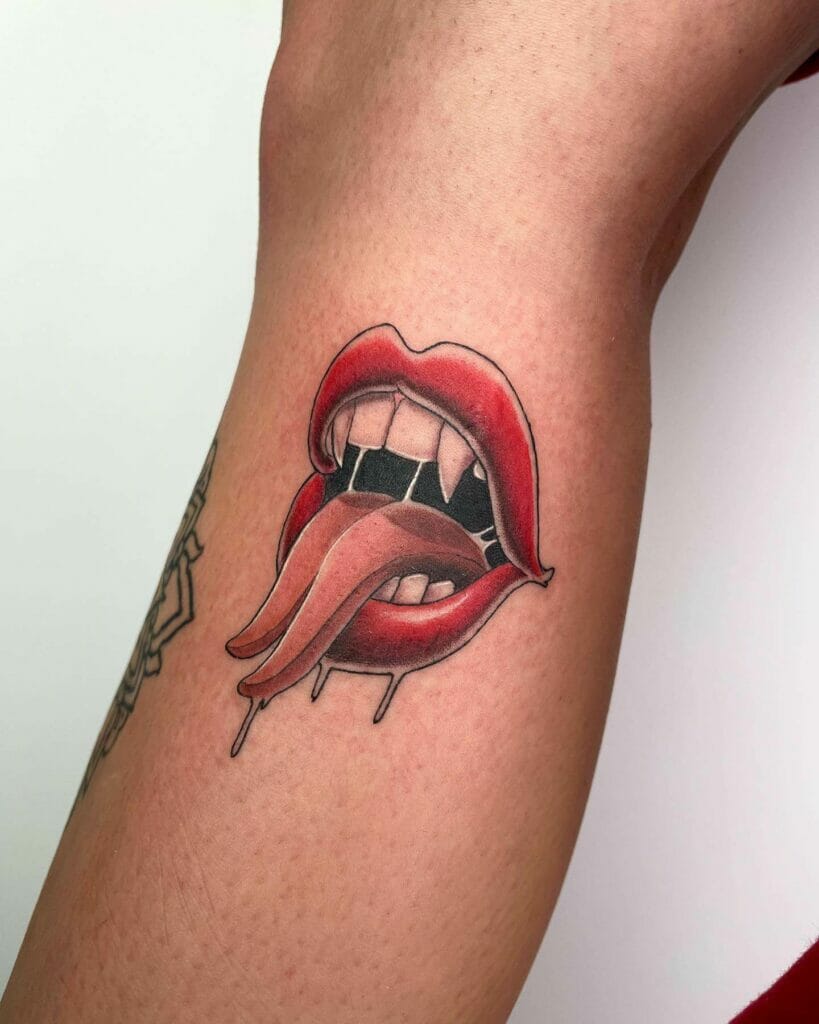 Creepy Vampire Lips Tattoo