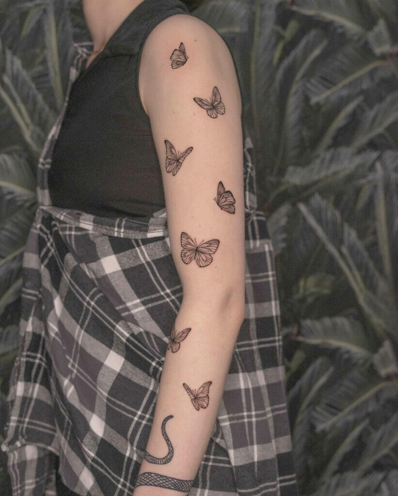 Dreamy Female Butterfly Tattoo Arm Sleeve Design