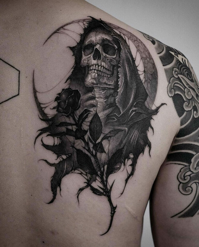 Grim Reaper Tattoo Stencils With Rose