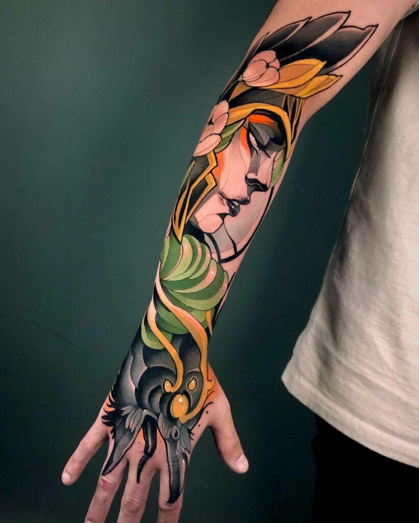 Neo-Traditional Valkyrie Half Sleeve Tattoo Design