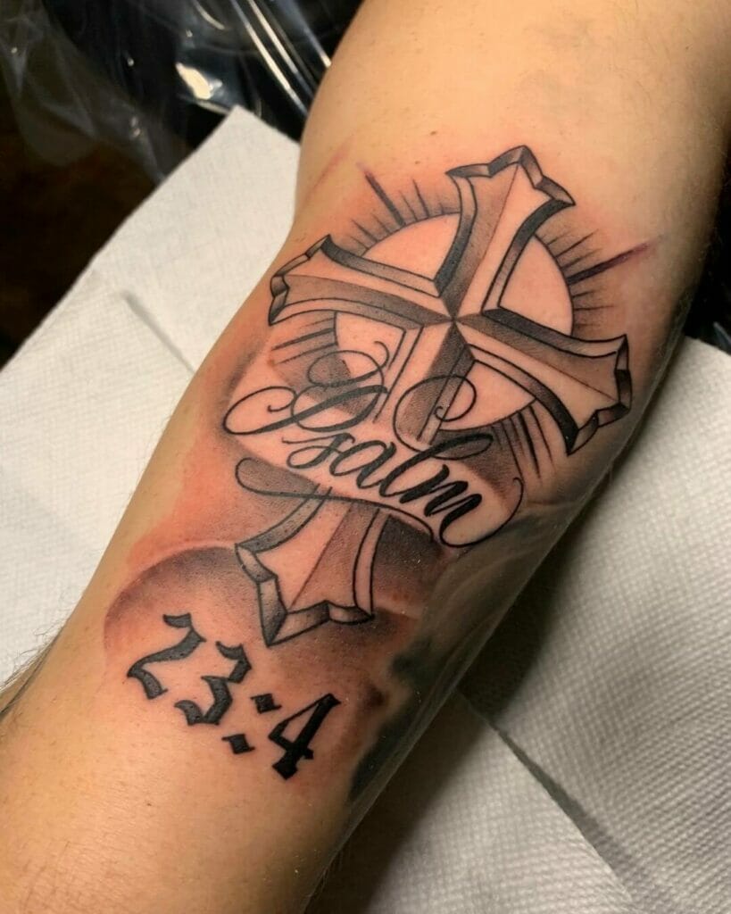 Psalm 23:4 Cross Tattoo