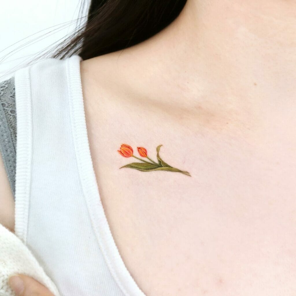 Tiny Tulip On Collarbone Tattoo Ideas