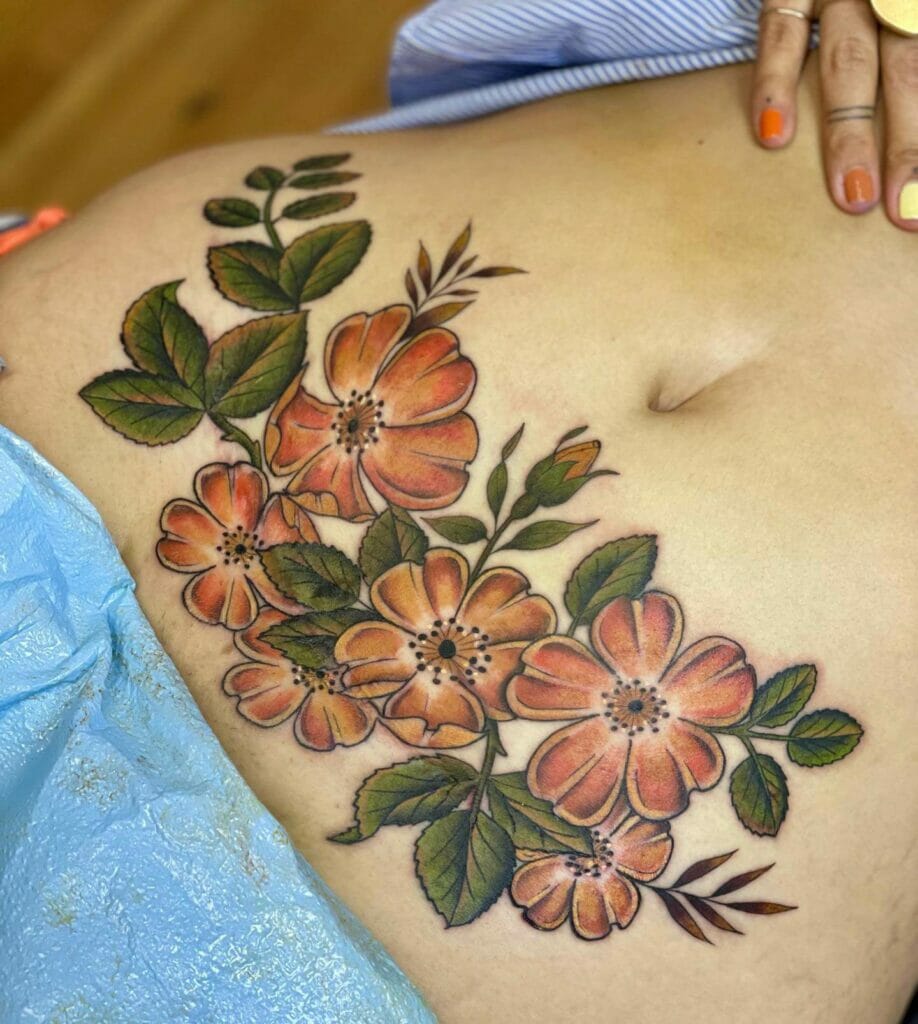 C Section Wild Roses Cover Up Tattoo