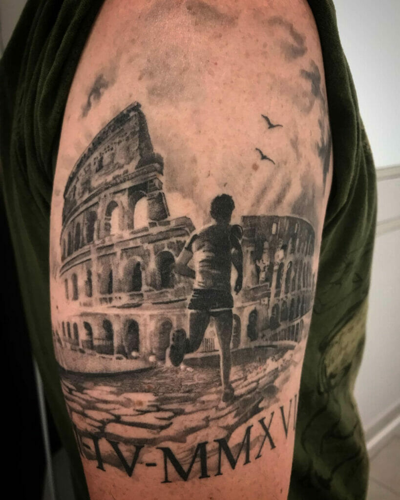 Colosseum Running Man Tattoo Idea
