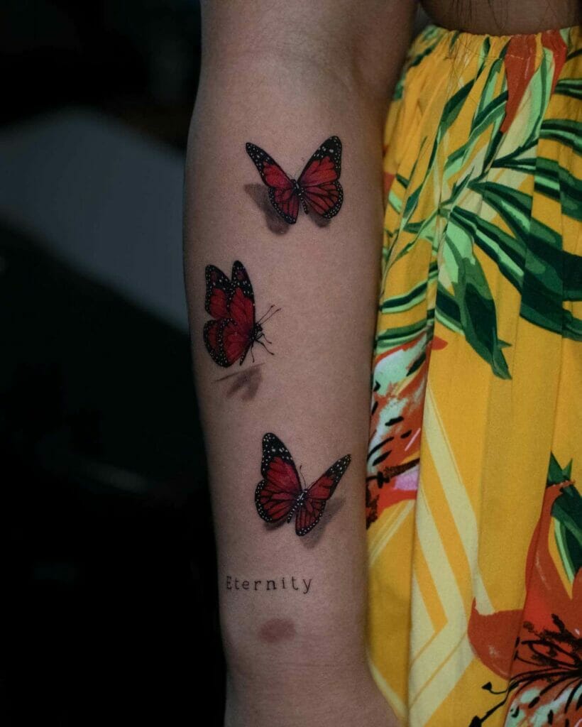 Monochromatic 3D Female Butterfly Tattoo Arm Sleeve Design
