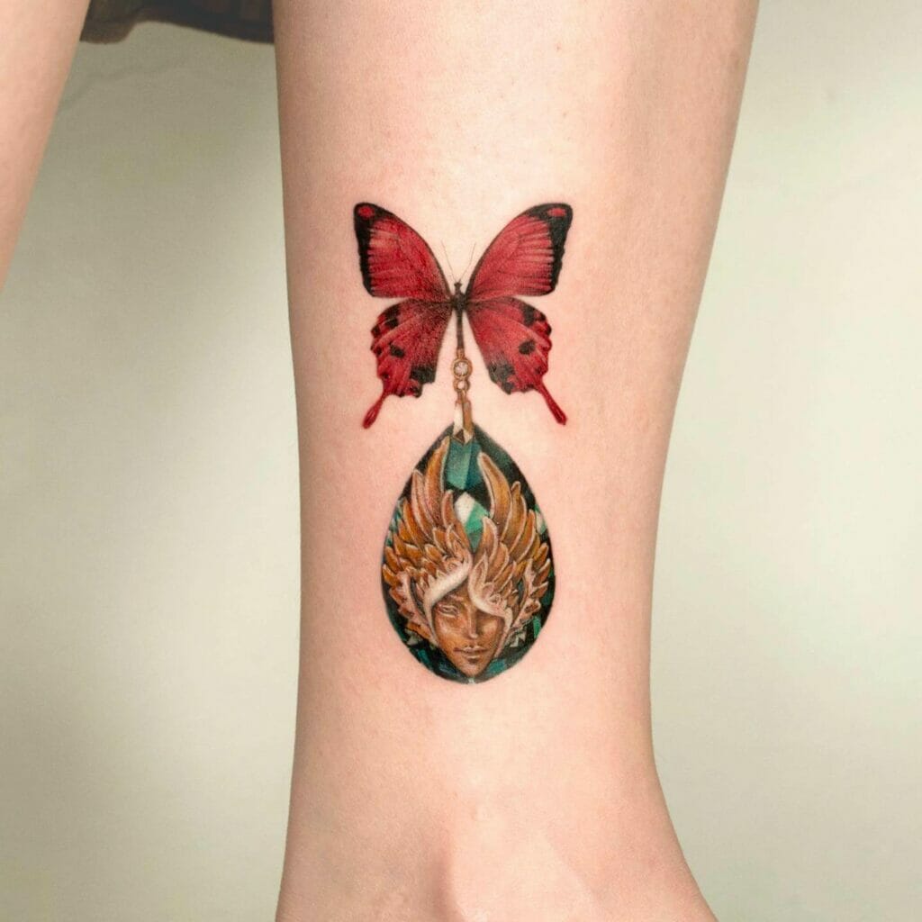 Elegant Roman-Inspired Butterfly Tattoo On Ankle