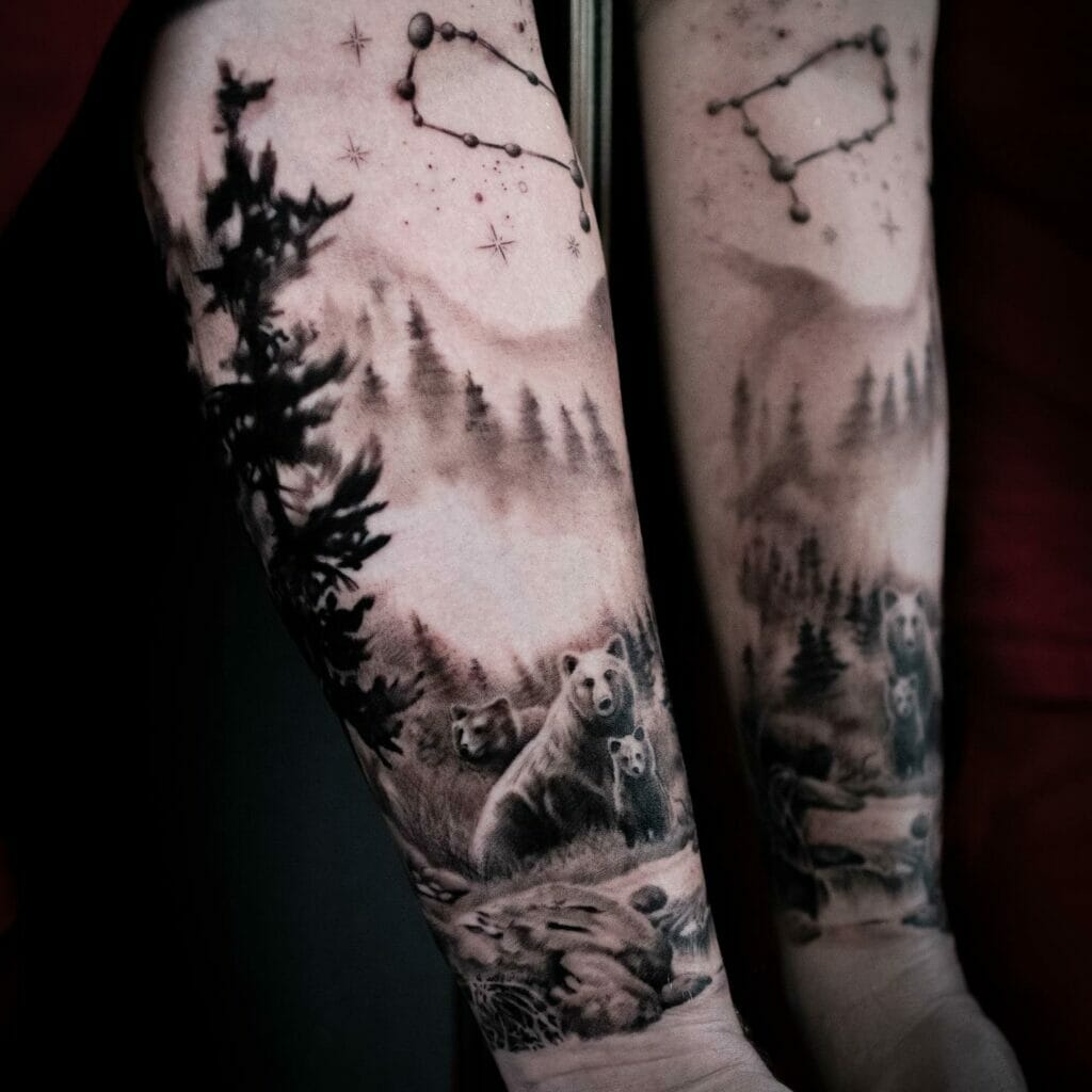 Bear Family Sleeve Tattoo