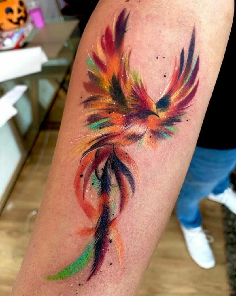 Prismatic Phoenix Bird Tattoo