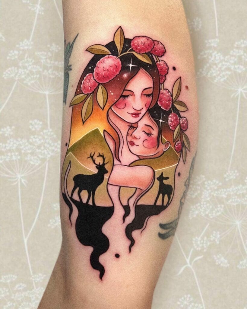 Colorful Mother-Daughter Tattoo