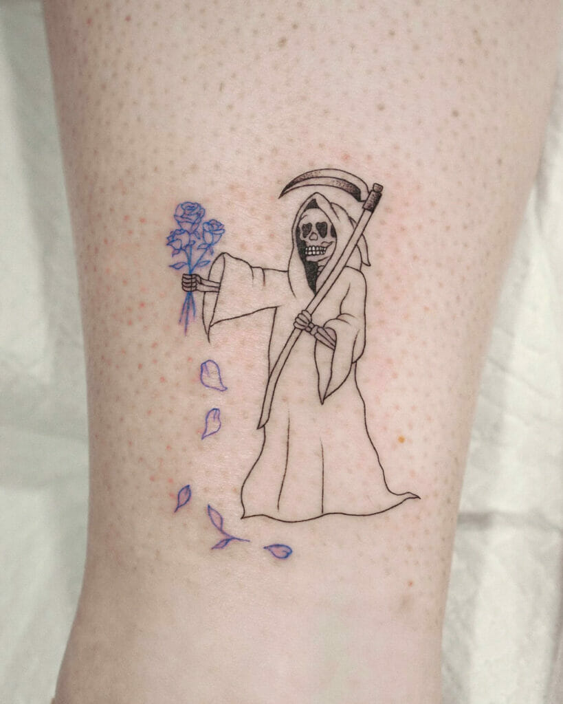 Cute Outlined Grim Reaper Tattoo