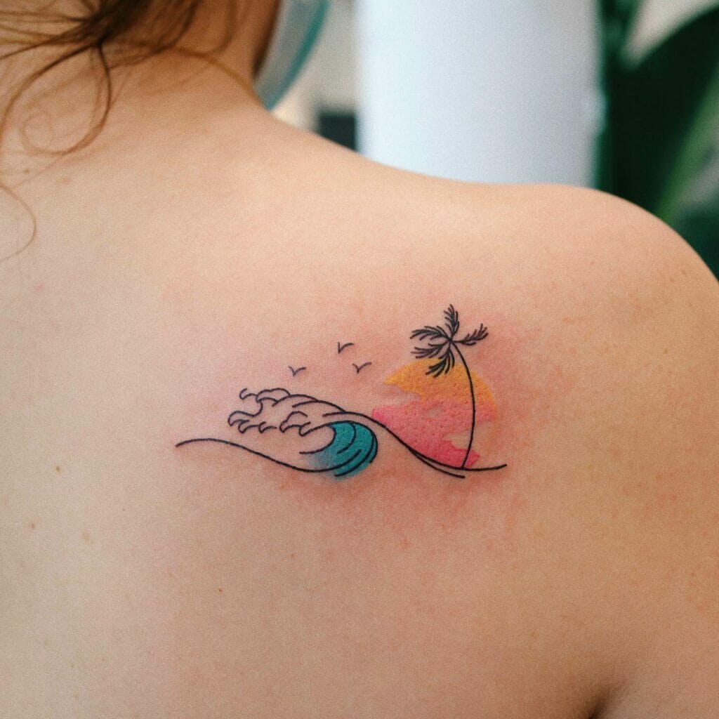 Hypnotic Sunset Palm Tree Beach Tattoo