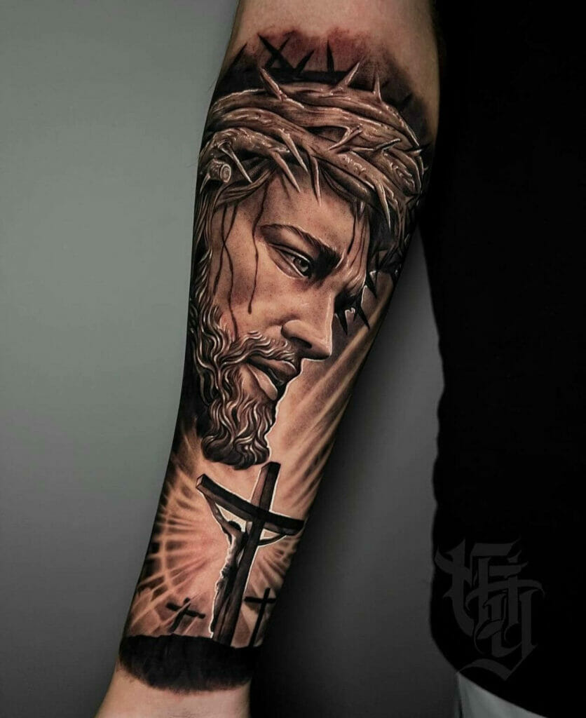 Religious Forearm Half Sleeve Tattoo