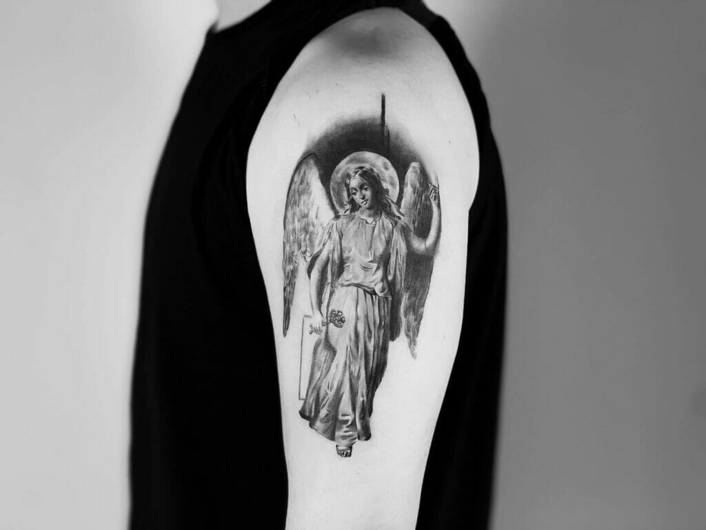 Bishop Guardian Angel Chest Tattoo