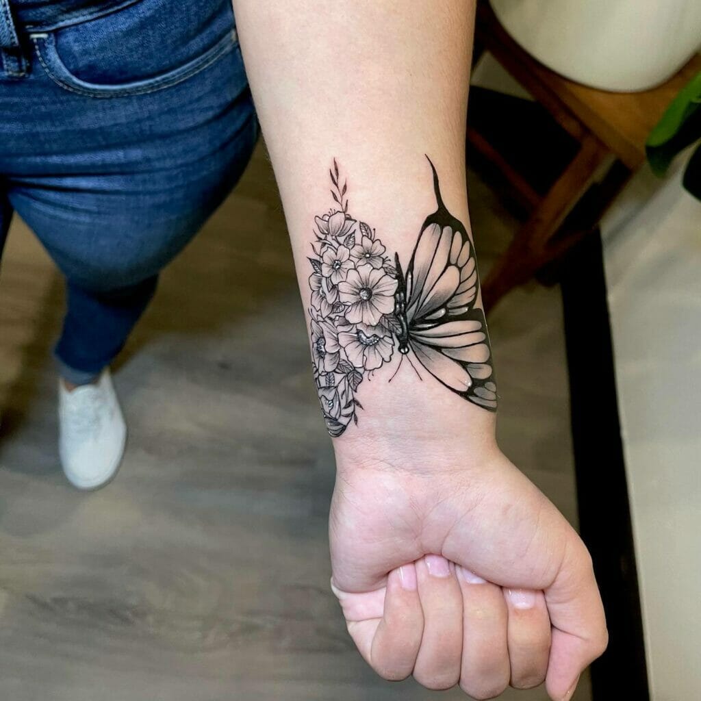 Butterfly and Flower Wrist Tattoo Ideas