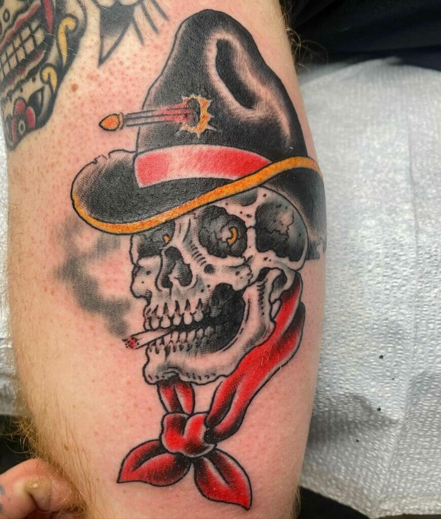 Smoking Cowboy Skull Tattoo
