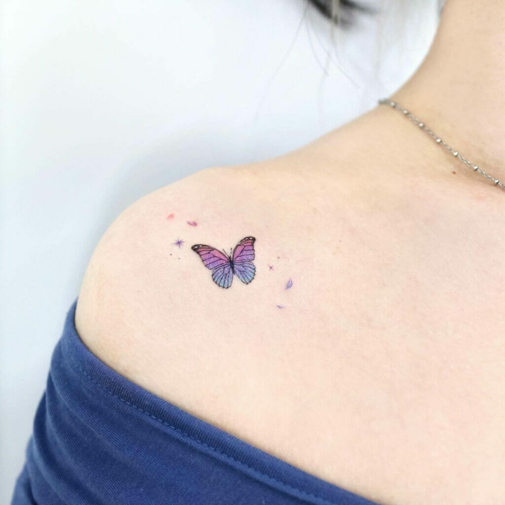 Colorful And Cute Small Front Shoulder Tattoo Design