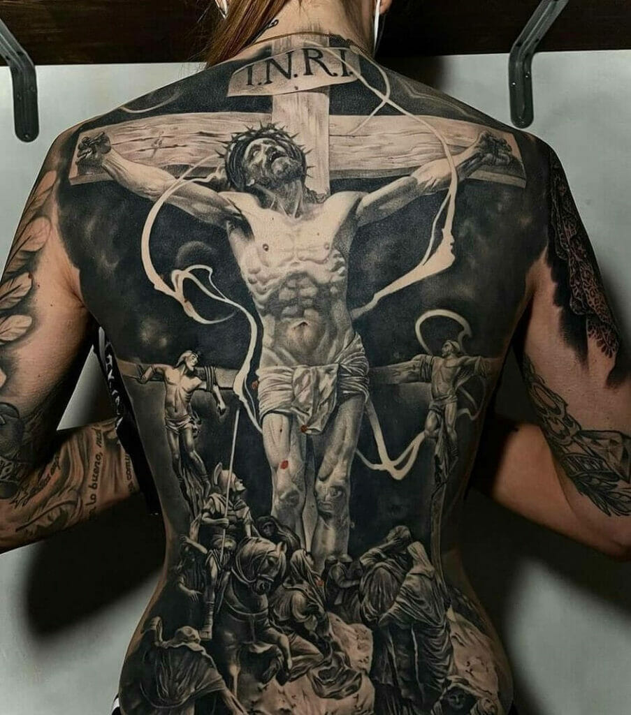 Black And Grey Jesus Tattoo
