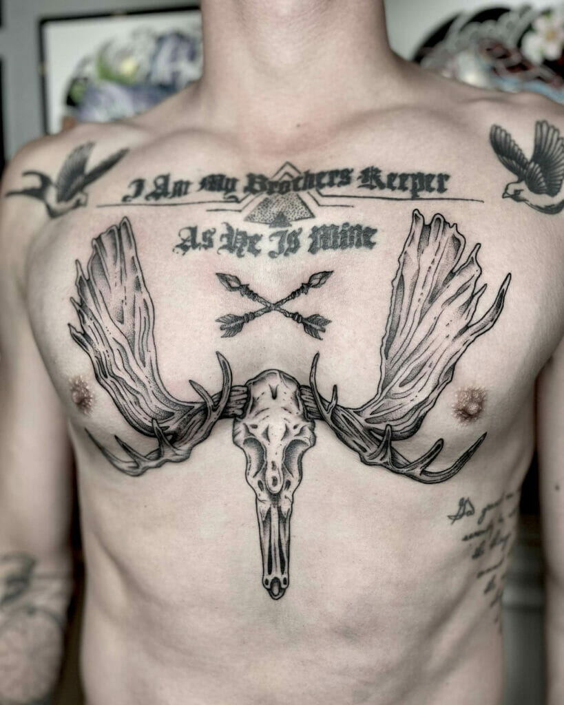 Deer Skull And Antler Tattoo