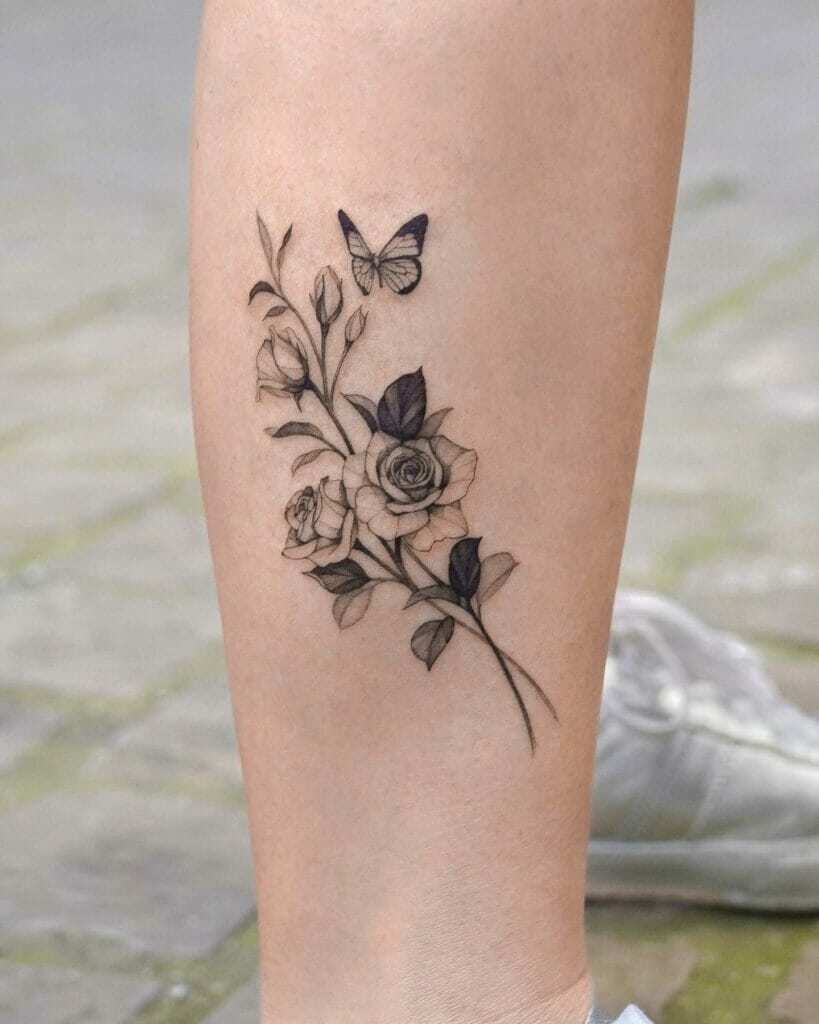 Delicate Rose And Butterfly Unique Butterfly Tattoo