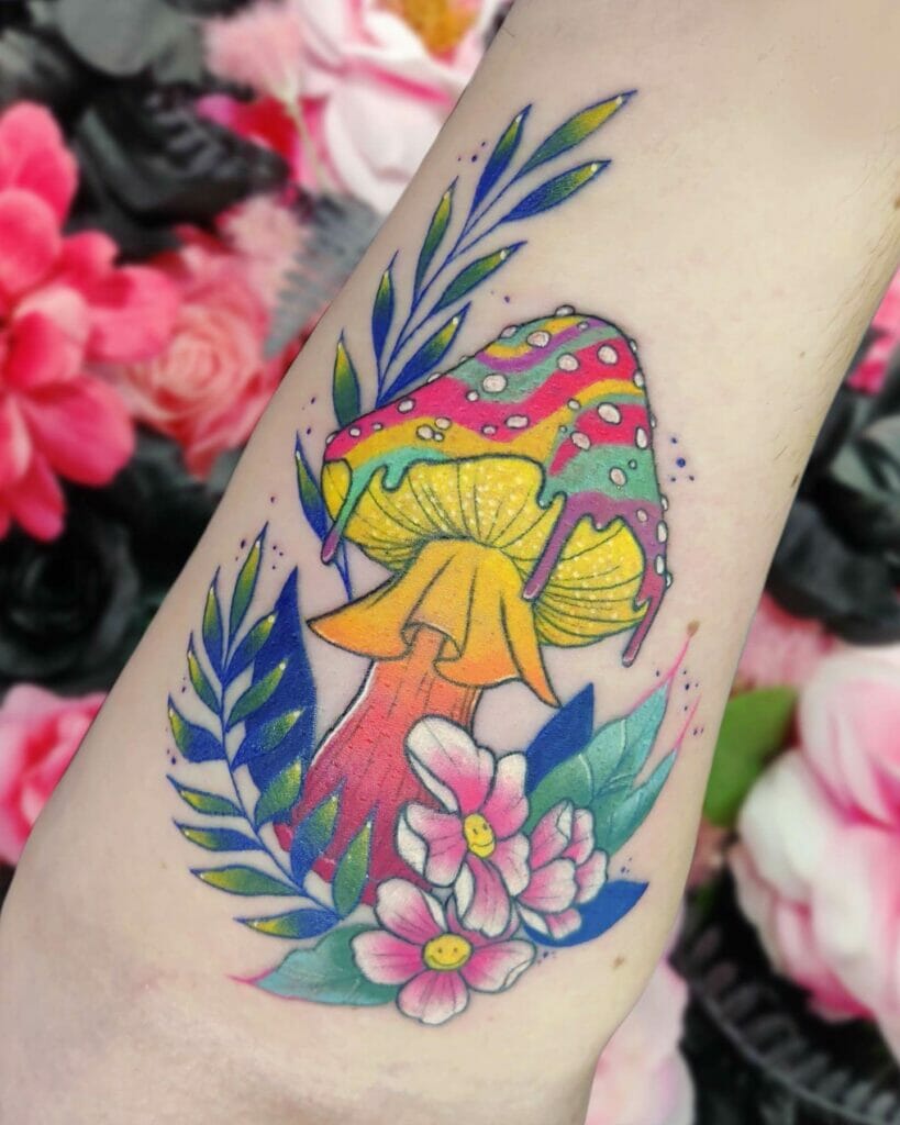 Colorful Mushroom Tattoo Design