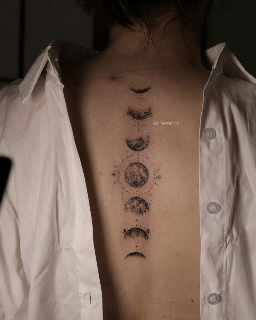 Minimalist Phases Of The Moon Tattoo Spine