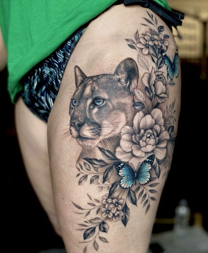 Floral Cougar Tattoo