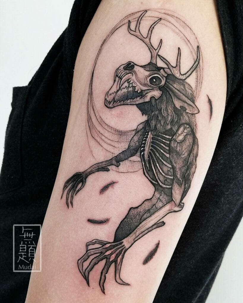 Terrifying Black Ink Wendigo Tattoo