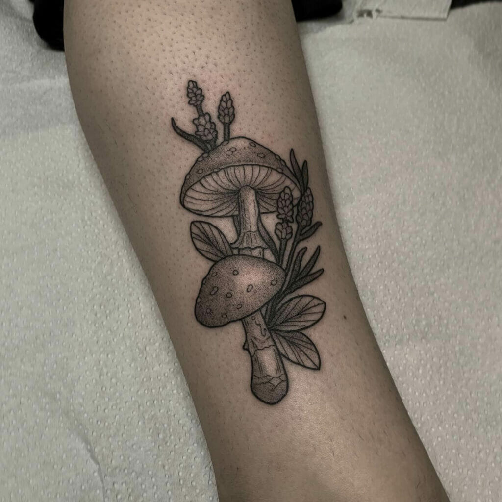 Black and Grey Simple Mushroom Tattoo Designs