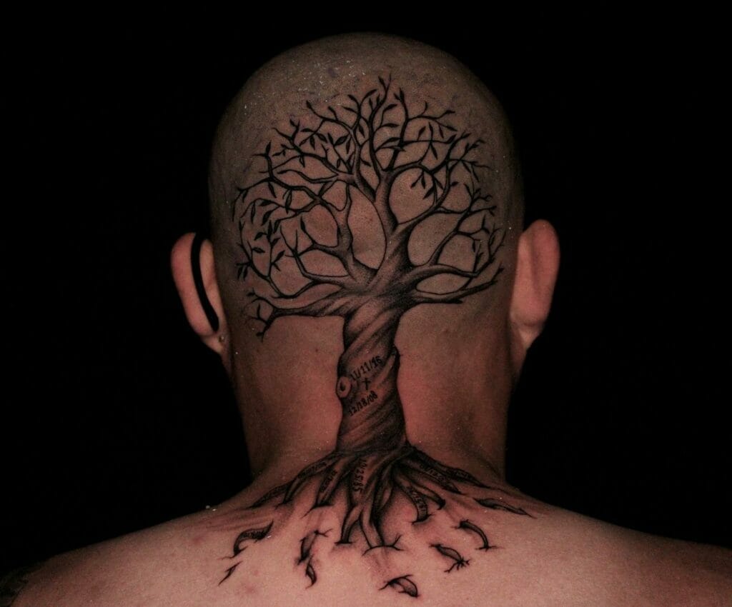 Family Tree Back Of The Head Tattoo