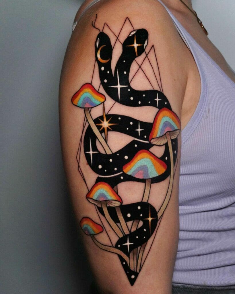 Colorful Geometric Mushroom Tattoo Ideas