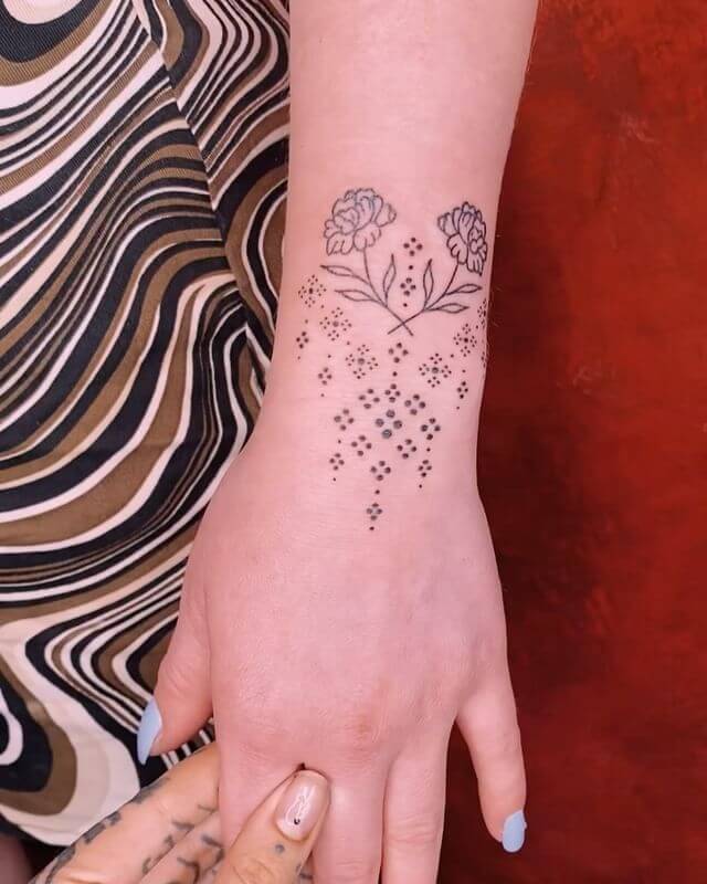 Hand Poked Rose Flower Wrist Tattoo Ideas