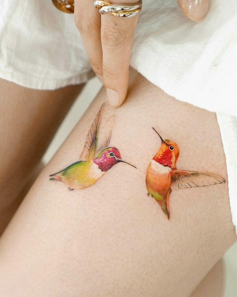 3D Colorful Hummingbird Tattoo Design