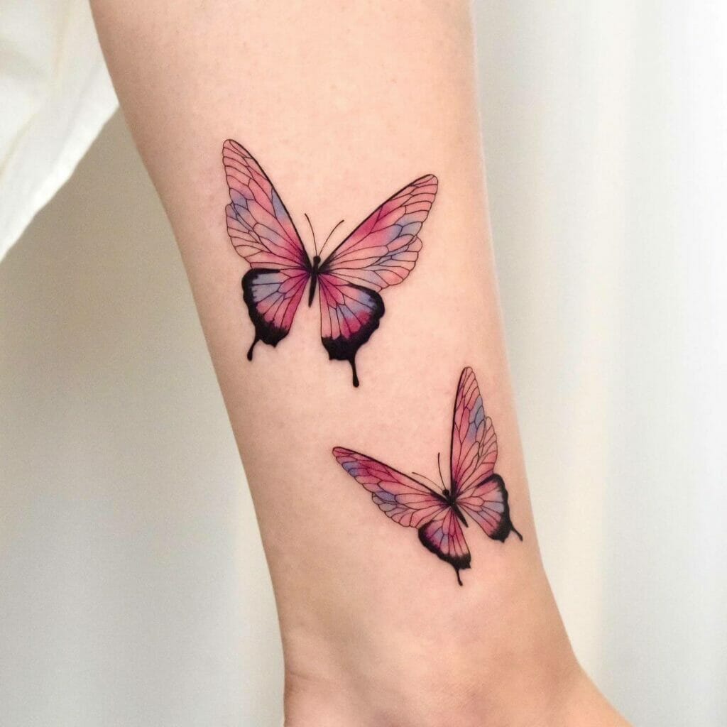 Watercolor Ankle Butterfly Tattoo Design