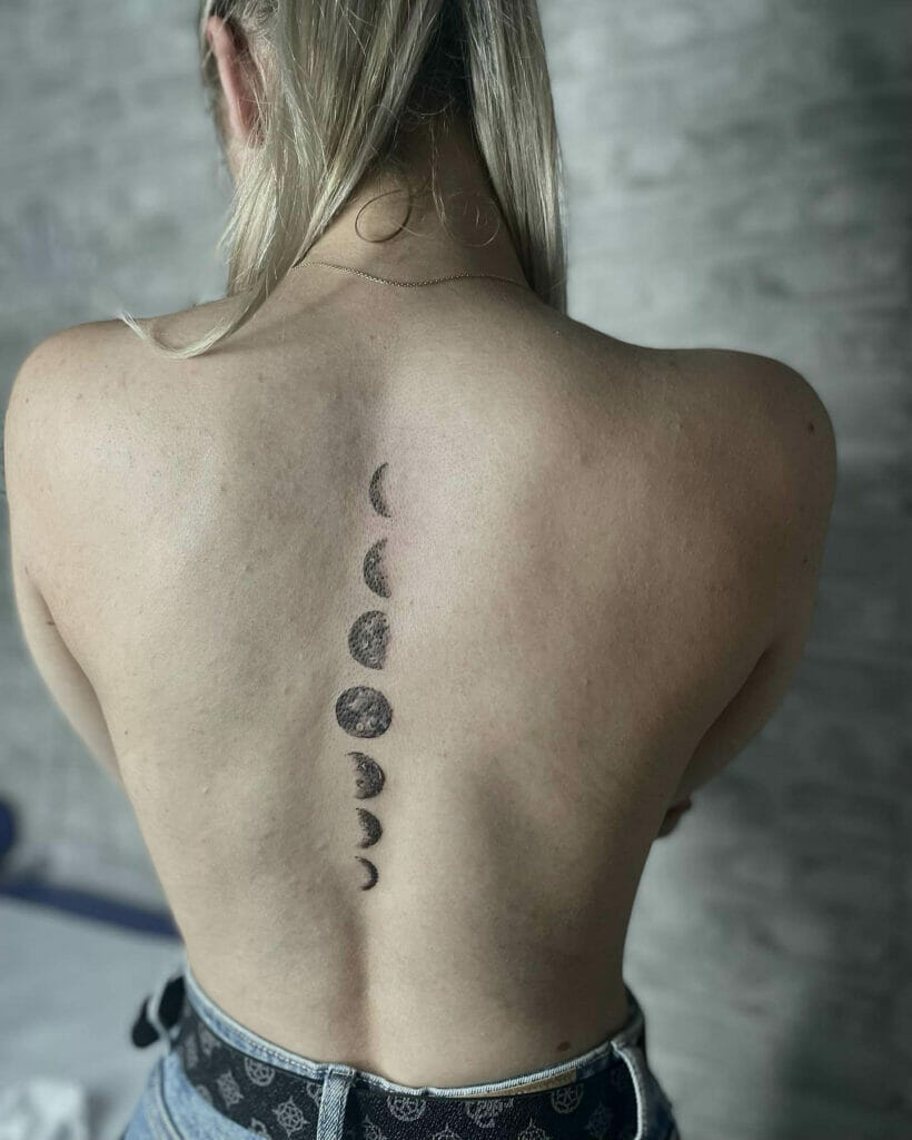 Elegant Moon Phases Tattoo Spine