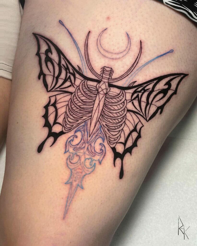 Spanish Butterfly Thigh Tattoo