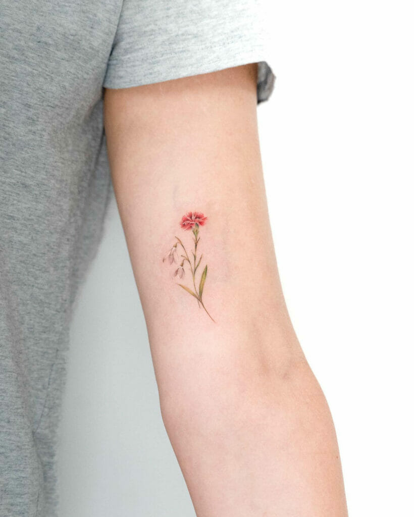 January Birth Flower Carnation And Snowdrop Tattoo