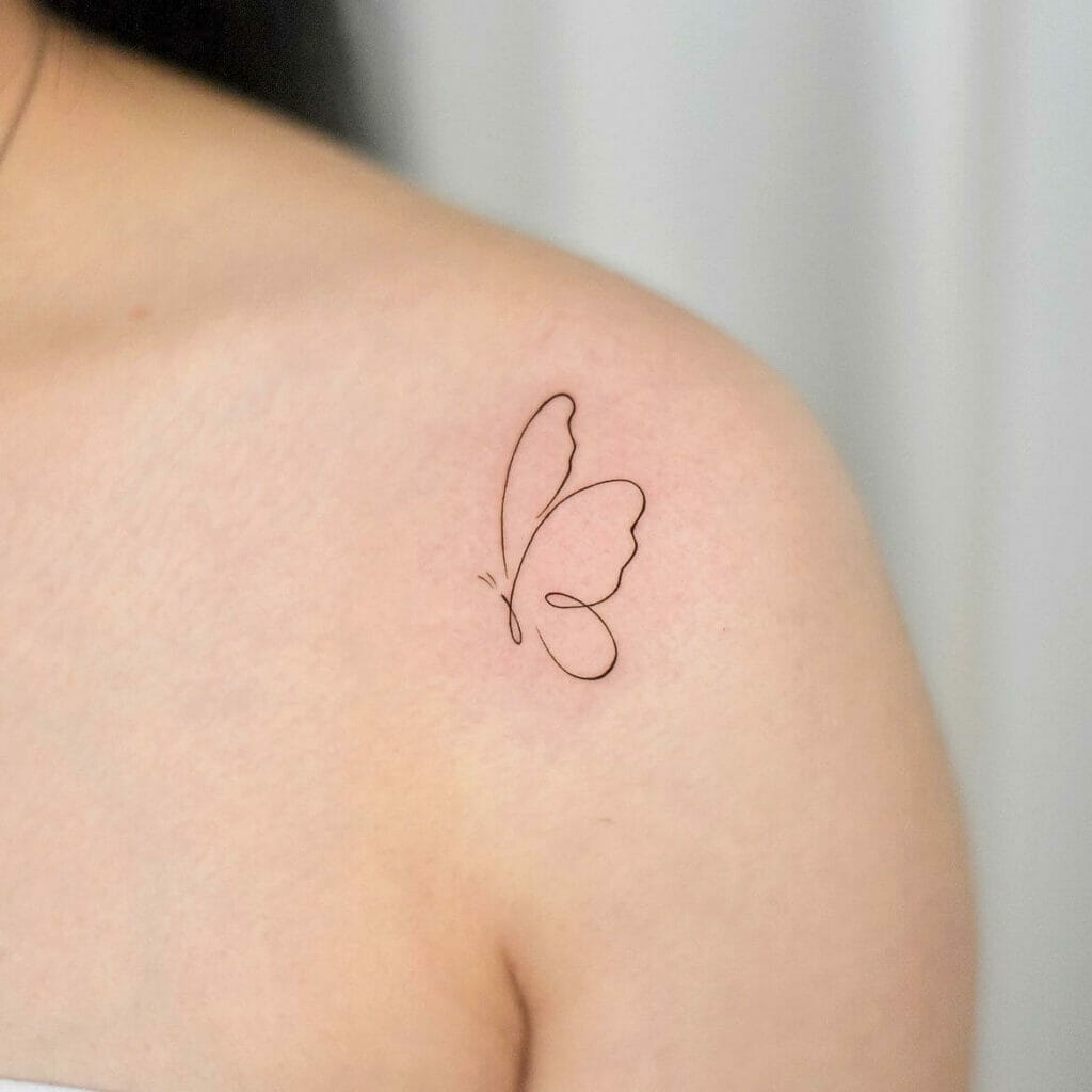 Tiny Butterfly Tattoo Design With Single Black lines