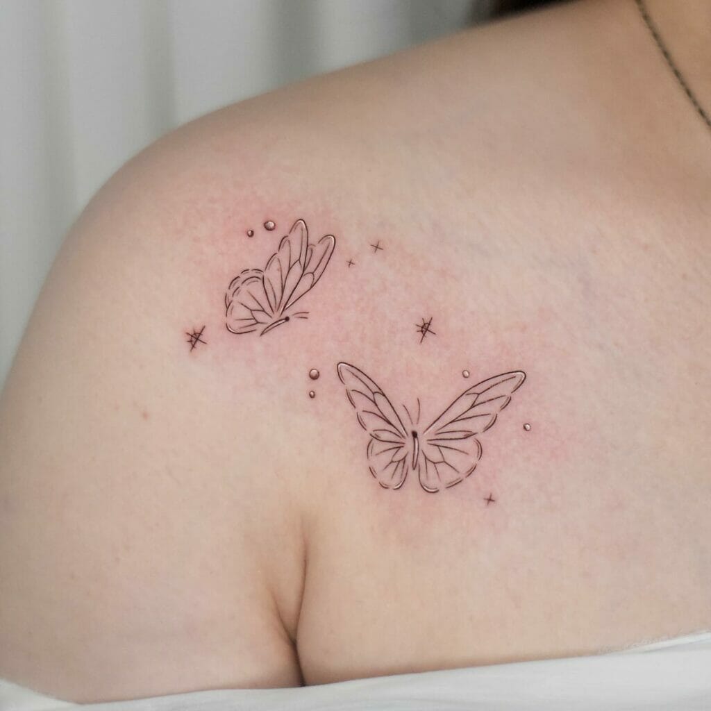 Single Line Twin Butterfly Cute Tattoo Design