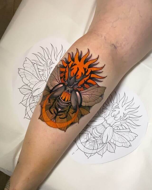 Fiery Beetle Bug Tattoo