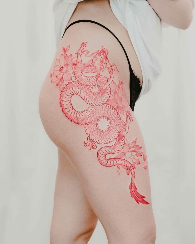 Exotic Red Dragon Outline Tattoo